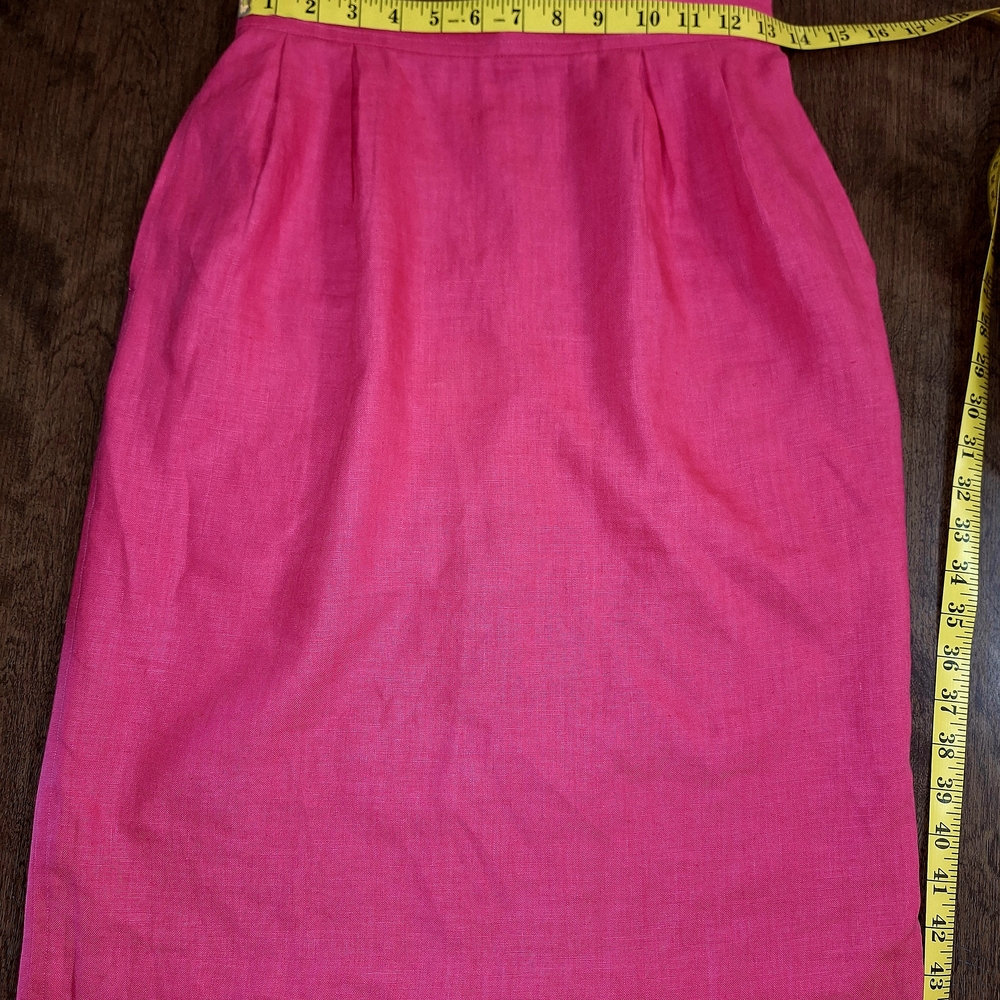 Linen Yves Saint Laurent Pink Pleated Pencil Midi Skirt